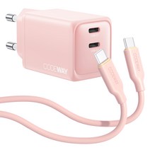 코드웨이 45W 초 고속 충전기 + 100W C to C 타입 초고속 충전 케이블 2M, 1세트, 멜로우 핑크