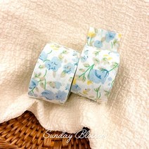25mm 수채화 들꽃 플라워 원단 리본 테이프 리본공예 머리핀 만들기 부자재, 01. 블루