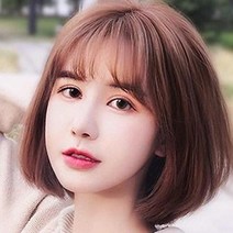 한수위 여성용 C컬펌 단발 통가발, 다크브라운