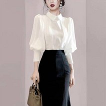 봄 고급 정장 여성스러운 우아한 스타일 셔츠 스커트 세트