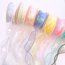 오간디 리본 청첩장 꽃 선물 포장 리본 공예 끈 구디백 포장, 펄 그린