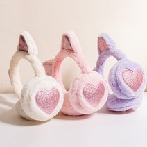 어린이용 고양이 하트 귀마개 방한 털 귀도리 키즈