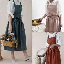 방수 린넨 어깨끈 원피스 앞치마 원예 공방, 블루그린