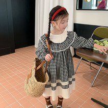 소소키즈 여아 체크 셔링 빅라운드 원피스 유아 아동 키즈 주니어 봄 가을 간절기 나들이 드레스 외출복 자매룩 촬영룩