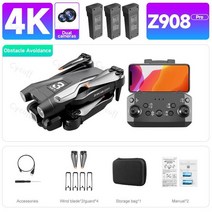 입문용 촬영용 미니 드론 새로운 Z908 프로 드론 와이파이 FPV 미니 4K HD 전문 듀얼 카메라 3 면 장애물, 18 Black 4K 3B