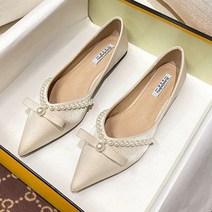 2022 새로운 기질 지적 발가락 단일 신발 여성 진주 Bowknot 드레스 캐주얼 편안한 통기성 플랫 vc3118
