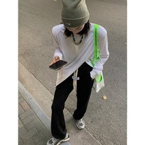 캐쥬얼 운동 일찍이 가을옷 보이핏 볼륨 디자인감각 스티커 표시 드로스트링 와이드 루즈핏 마이크로 맥시 3402548058, 블랙 M