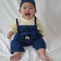 모란 포켓미키자수슈트 유아복 베이비 긴바지 끈 점프수트 롬퍼 청 남아 여아 아기옷 돌아기상하복 S M