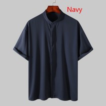 남성 incerun 솔리드 컬러 스탠드 칼라 반팔 한국 패션 버튼 캐주얼 셔츠 83