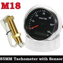 타코메타 회전계 범용 타코미터 85mm 자동차 보트 Tacho M16 M18 센서 마린 Hourmeter 0-6000 RPM 12V/24V, 02 BS GaugeXM18 Sensor