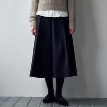 스웨이드 플레어 라인 롱 스커트 - 블랙
