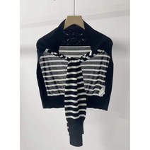 여성 어깨 레어드 간절기 스트라이프 단카라 숄 어깨 가디건 케이프 메종