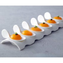 분자 요리 캐비어 과일 디저트 퓨전 스푼 접시 6개 묶음 판매, 그리드 바닥판 6개 + 금붕어 나비 6개