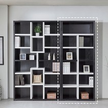 블랑누보 거실 서재 인테리어 확장형 디자인 높은 6단 전면 오픈 파티션 책장, 3자책장_840사이즈_블랙화이트