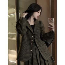 Sevalo 대학 스타일 모직 유행 정장 가을과 겨울 2021 새로운 레트로 영국 스타일 격자 무늬 디자인 모직 코트