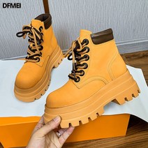 DFMEI 여성 워커 가을 겨울 가죽 방수 앵클부츠 키높이 스트랩 앵클부츠