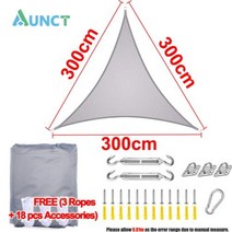 AUNCT 3X3X3M 삼각형 회색 300D 가든 가제보 파라솔 저가형 원두막 홍보 천막 리조트 대형 야외용 발코니 가림막 이동식 야외 방수 그늘 옥스포드 패브릭 태양 그늘, 3x3x3m- accessories