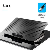 게임용 노트북 쿨러 무소음 팬 금속 냉각 패드 USB 포트 2 개 조절 가능한 휴대용 스탠드 12-16 인치 노트북용, Black
