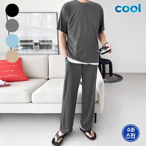 가비진 남성용 여름 아이스 쿨원단 미친 스판 반팔 긴바지 상하의 세트 시원 냉감소재