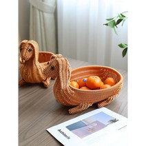라탄 소품 인테리어 동물 모형 왕골 바구니 바스켓 실내 실외 다용도 랙 수납 선반, C