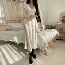 쉐얼유 여성 쉐인 브이넥 랩 머메이드 롱원피스