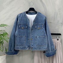 [행복여] 그랑데 노카라 포켓 데님 청자켓
