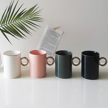 [바보사랑] 골드링 카페머그컵(400ml) 골드라인컵 집들이선물, 새옵션:화이트