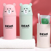 PKFARM 1+1 캐릭터 휴대용 칫솔통 칫솔케이스 칫솔 치약 수납 휴대 케이스 대형, 그린+핑크 세트