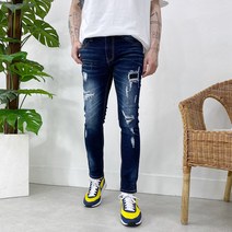 모룸 편한 스판 9부 구제 찢청 덧댐 흑청 진청 히든밴딩 청바지 2컬러