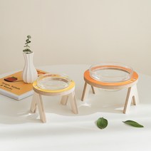 강아지 고양이 원목 물그릇 밥그릇 식기 수반 찹찹이, 옐로우, Large(유리그릇 1개 포함)