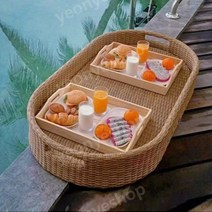 플로팅 플레이트 트레이 발리 베트남 조식 풀빌라 호텔 수영장 플로팅, 타원형라이트브라운(100X50X20)
