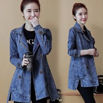 YI MING 여성데님자켓 블루청자켓 캐주얼 트렌치코트 데님 코트 날씬해 보 F198