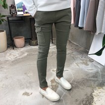 용된다 남자 스판 슬림핏 밴딩 카고 면바지