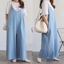 하늘바라기 여성용 플레어 데님 와이드 점프슈트
