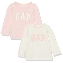 GAP 여아용 2팩 긴소매 Playtime Favorite 로고 티셔츠 라이트 쉘 핑크