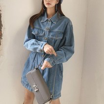 넷투넷코리아 여성 데님 미니원피스 긴팔 루즈핏 데일리숏 기본
