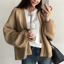 브이와이 여자 빅사이즈 스웨터 민무늬 SS 오픈형 가디건
