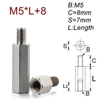 M5 * L + 8 스테인리스강 스탠드오프 스페이서 암수 SUS304 스페이싱 스터드 스레드 스페이서 육각 스페