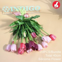 PCS 꽃 실리콘 노란색 튤립 꽃다발 리얼 터치 칼라 홈 부활절 선물 인공 결혼식-인디고, [01] pcs Poly Bag, [22]  piece per bunch