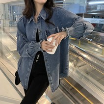 vsyoy여성 빈티지 디자인 긴팔 데님 셔츠