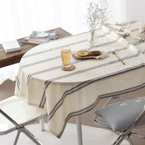 벨라이프 워싱면 테이블보, 내추럴 블루라인, 4인 (100 x 150 cm)