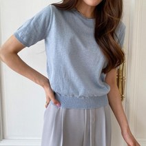 옷자락 [옷자락] 여자 크롭티 여름 라운드 플레인 티셔츠