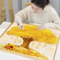 실십자수 도안 세트 황금 돈들어오는 은행나무 고급 선물, 일반실 [60x60cm]