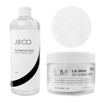 제이앤코 리프레쉬 클린 500ml   라몽 DIY엠보 패드 70매입 왁싱 시술전 유분제거 피부진정 전처리제, 1세트
