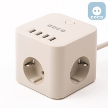 보코 USB 멀티탭 3구 2M 큐브 디자인 인테리어 캠핑 멀티 콘센트, 3구 4USB 크림