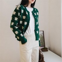 셀러허브(잡화) 여자 크리스마스 데이트룩 배색 버튼 가디건