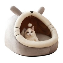 고양이겨울숨숨집 실외 고양이 집실내 고양이를 위한 침대 새끼 매우 따뜻한 동굴 탈착식 세척 가능한 쿠션, 02 Gray_02 M