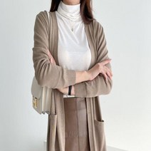 [바보사랑] 여성 미시룩 무지 숄느낌 플리츠 롱가디건