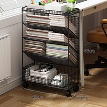 바퀴달린 사이드책장 철제 이동식 수납장 독립책꽂이 수험생 간이책장, 블랙 수납 이동형17cm