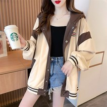 여성 야구점퍼 간절기아우터 여성용 후드 가디건 코트 봄/가을 여성용 얇은 스웨터 새로운 프레피 스타일